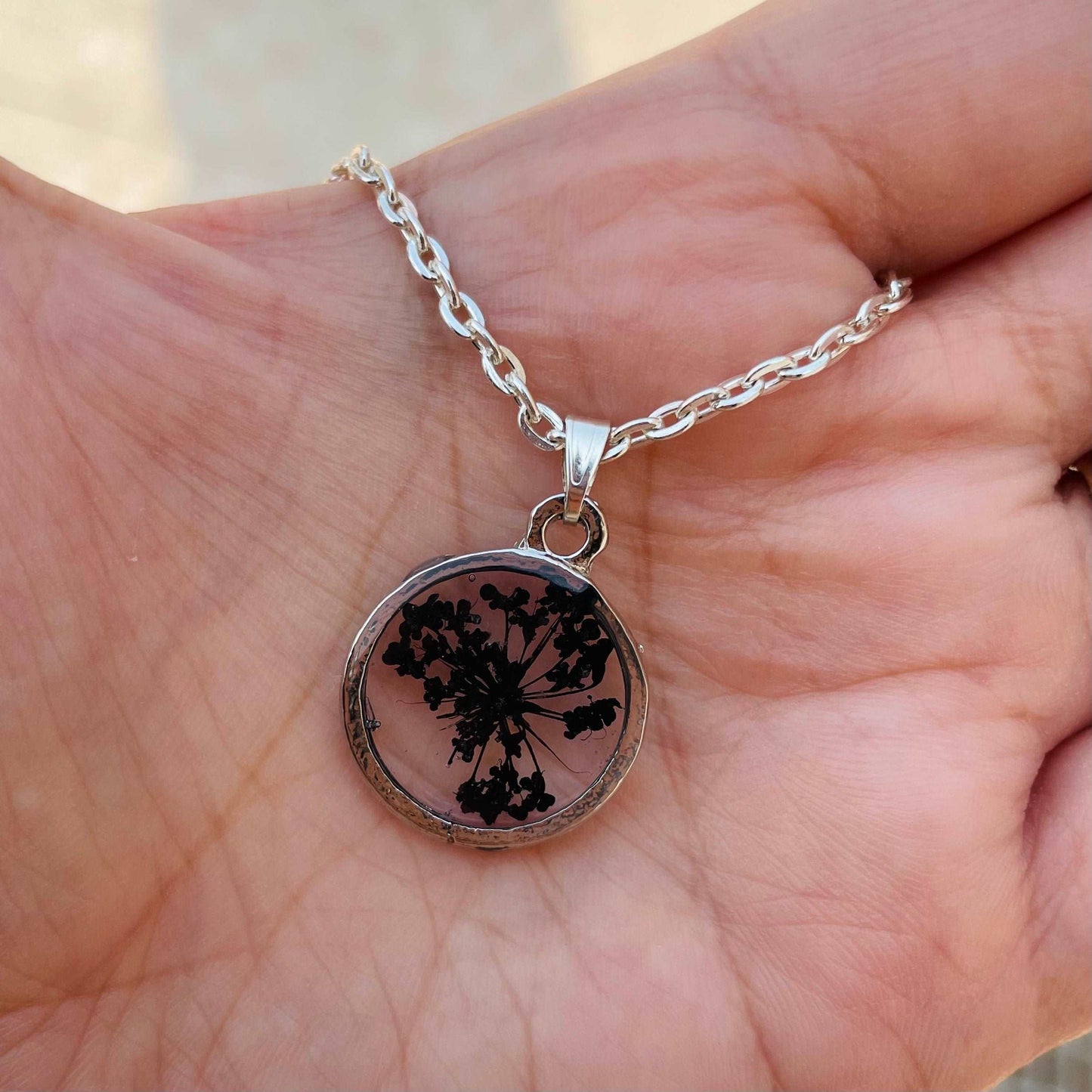 Black Circle Lace Flower Pendant