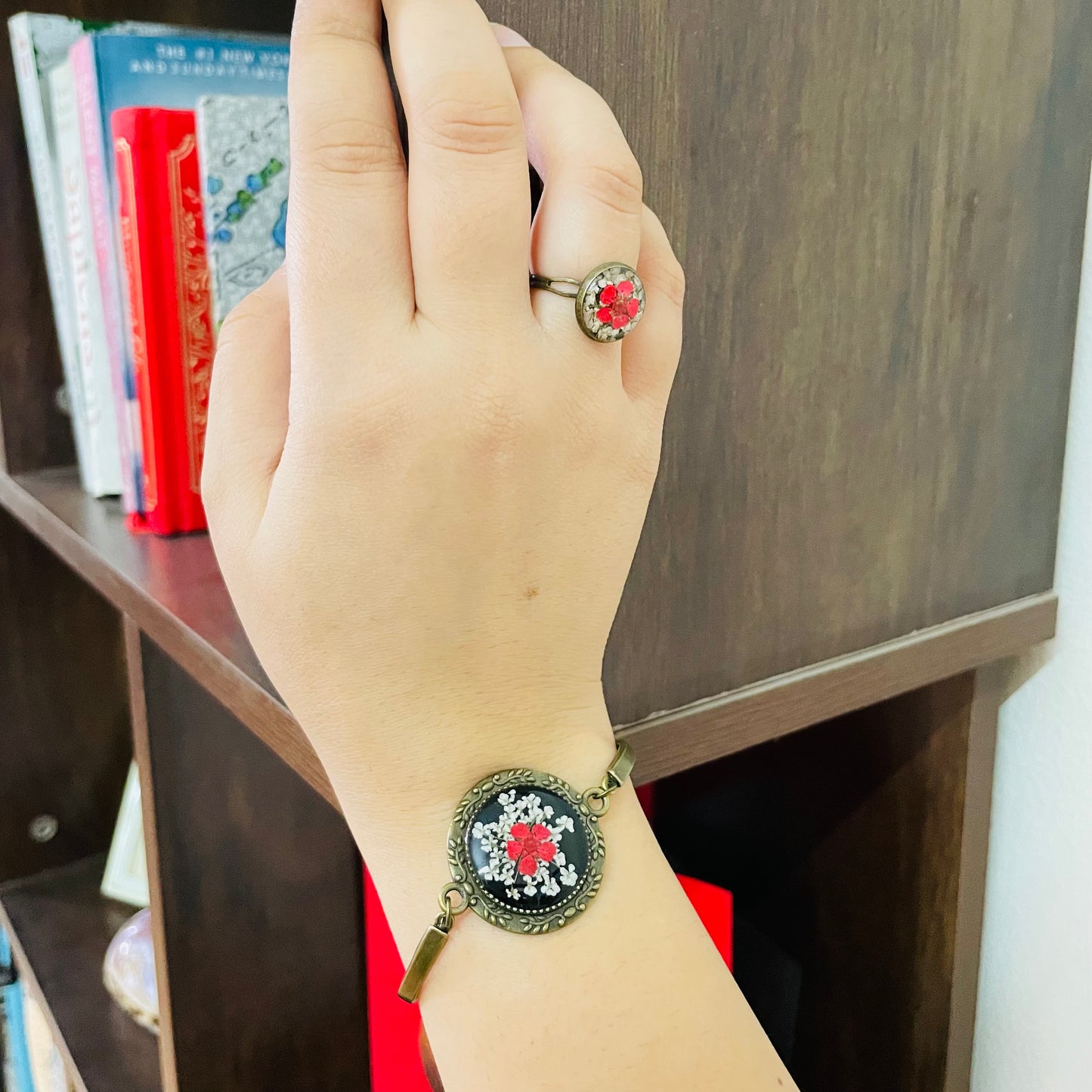 Vintage Red Bracelet Ring Combo