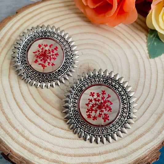 Red Flower Oxidised Earrings