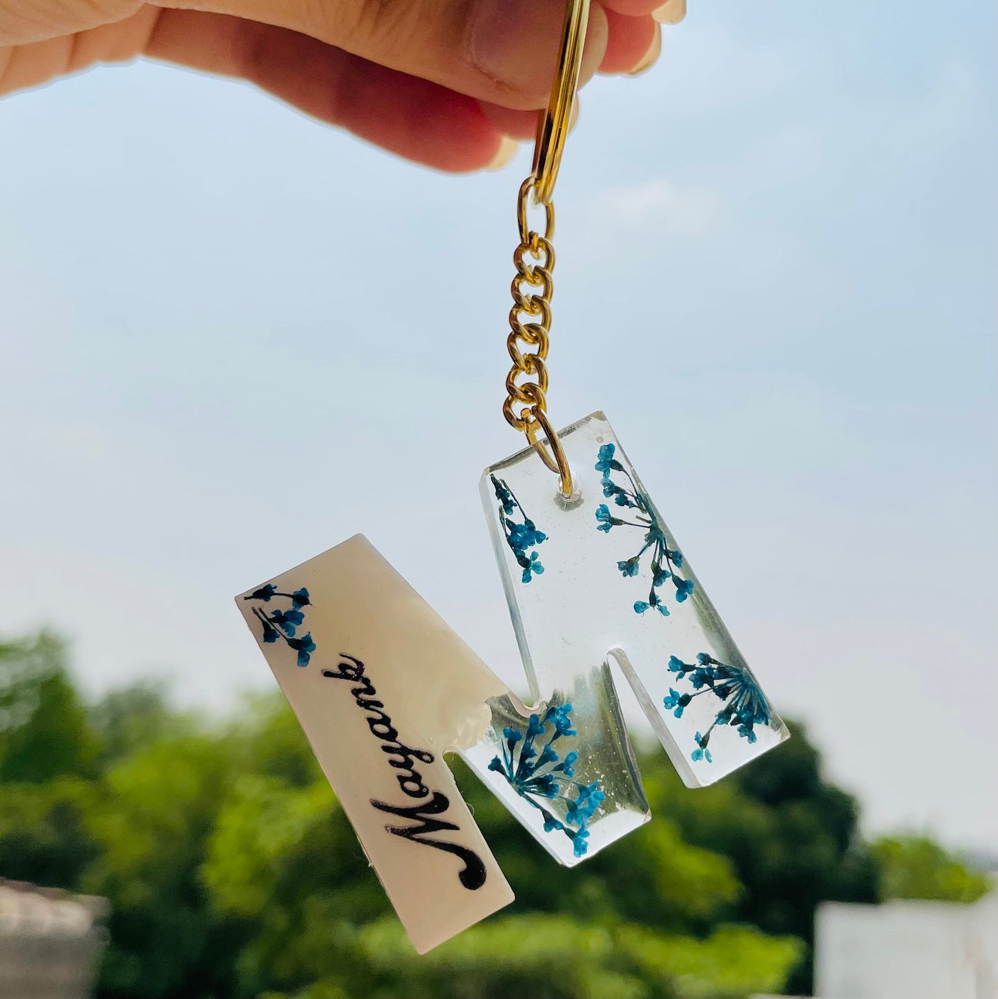 Name Customised Real Flower Keychain- M