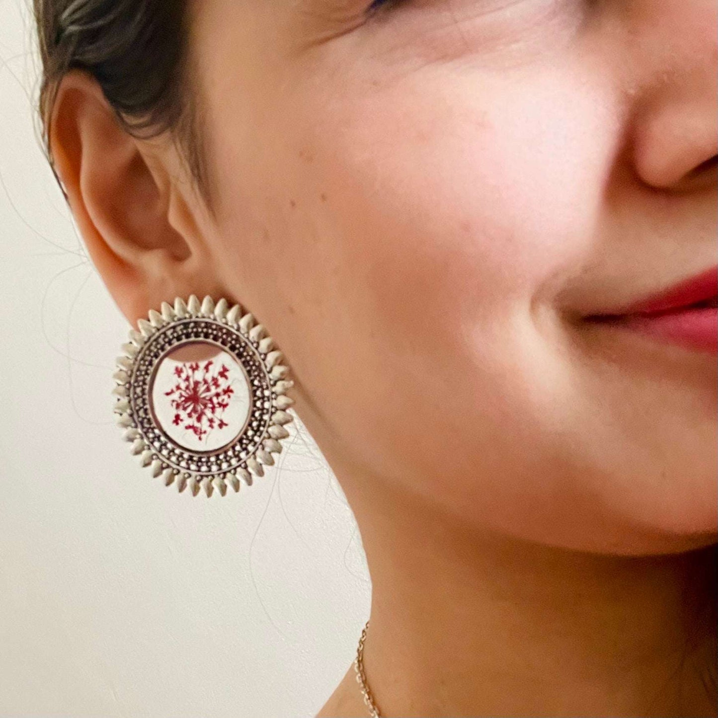 Red Flower Oxidised Earrings