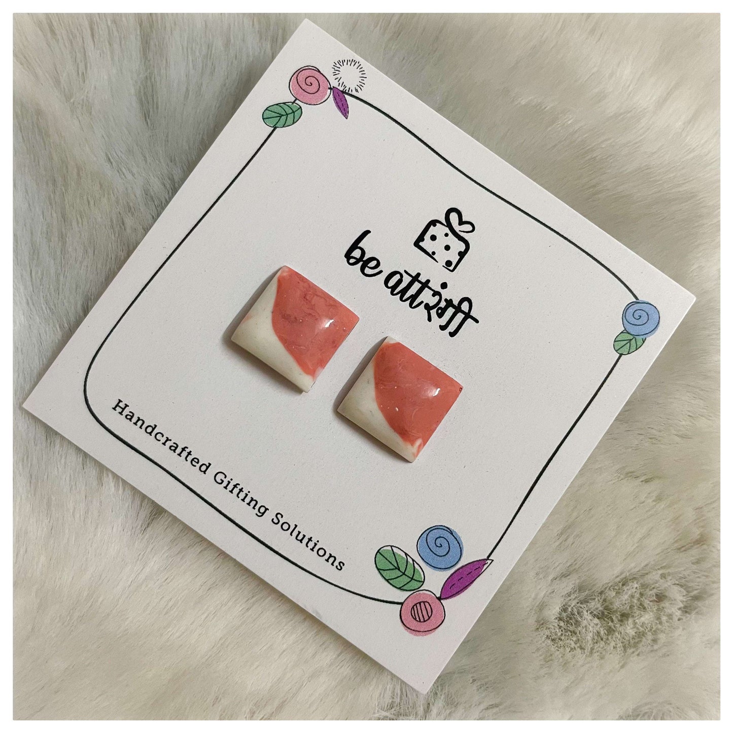 Square White Rose Coloured Studs