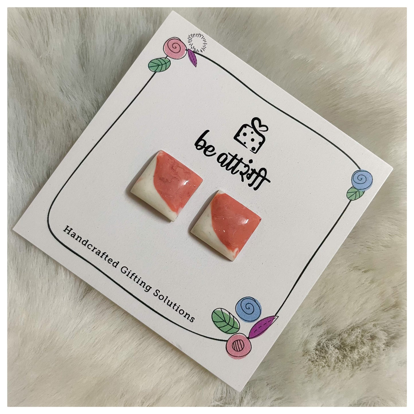 Square White Rose Coloured Studs