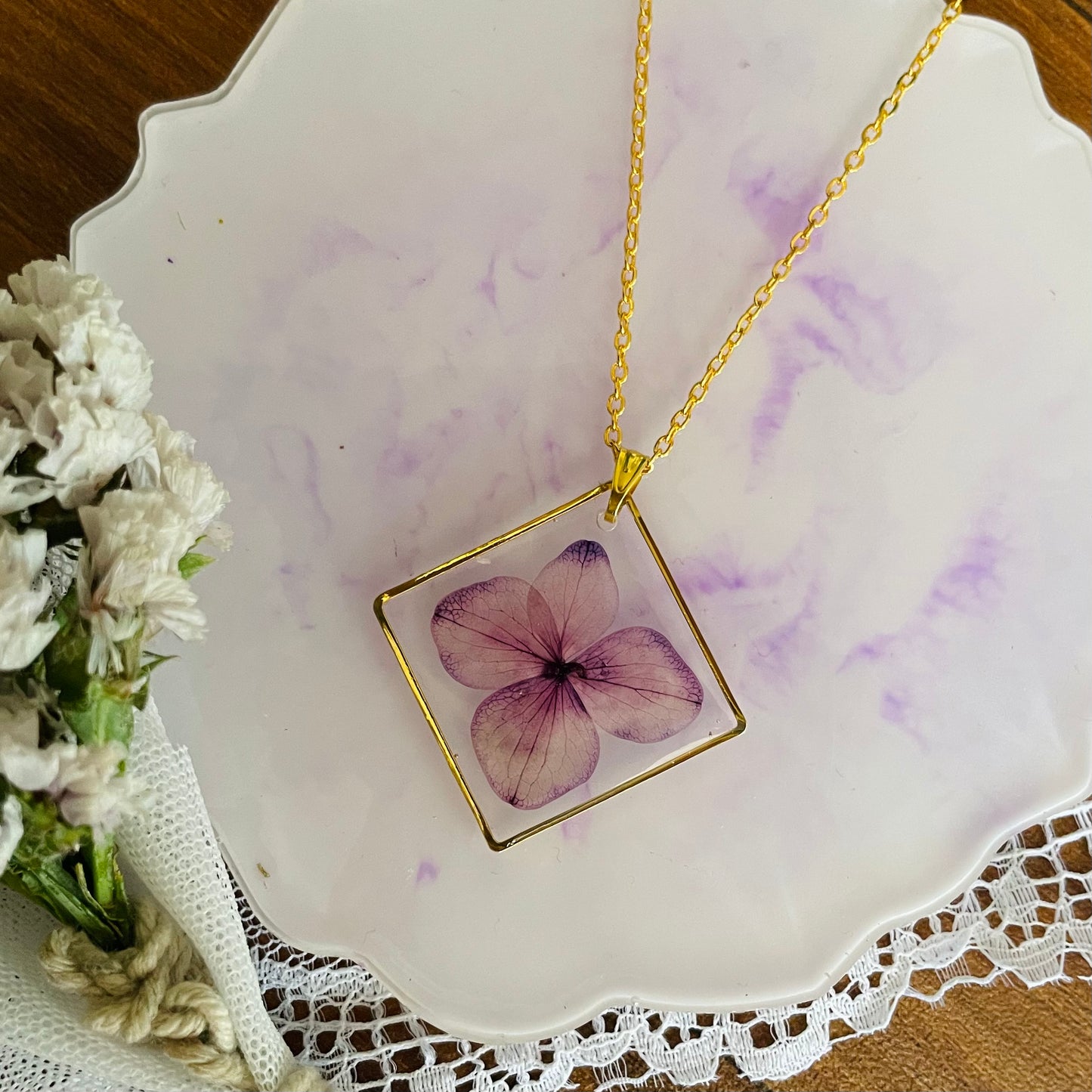 Purple Hydrangea Flower Pendant