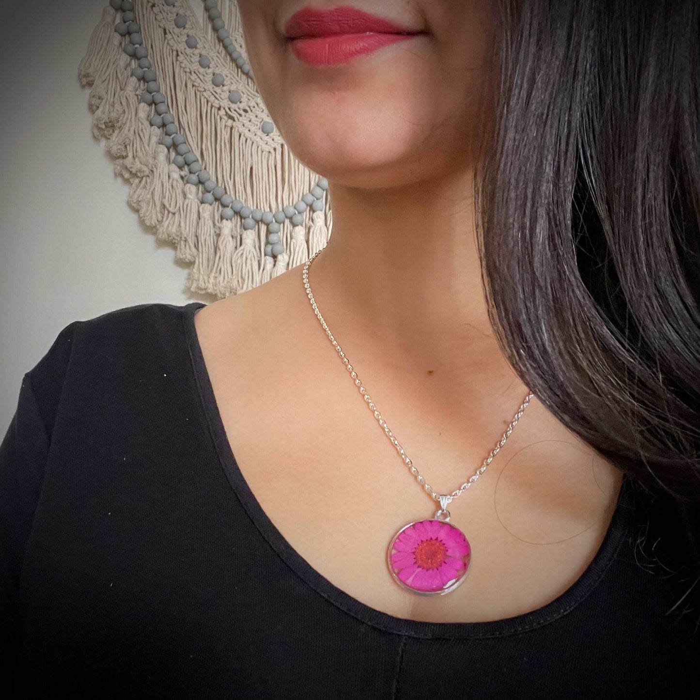 Hot Pink Daisy Pendant