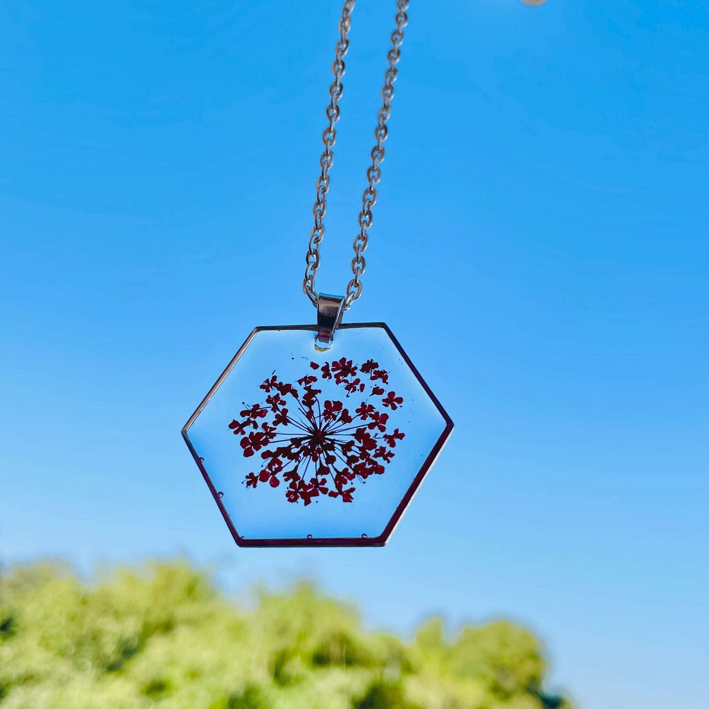 Hexa Red Lace Flower Pendant