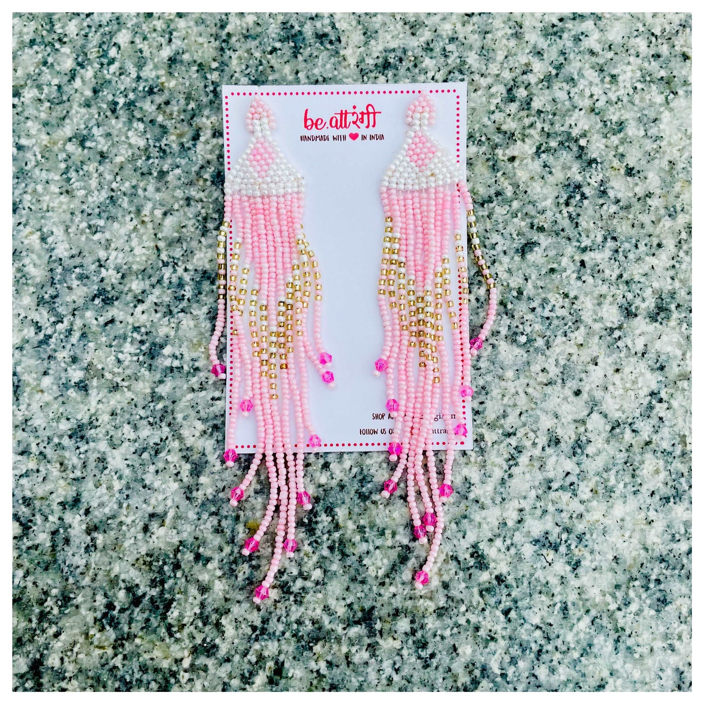 Pink Beaded Rain Earrings - beattrangi