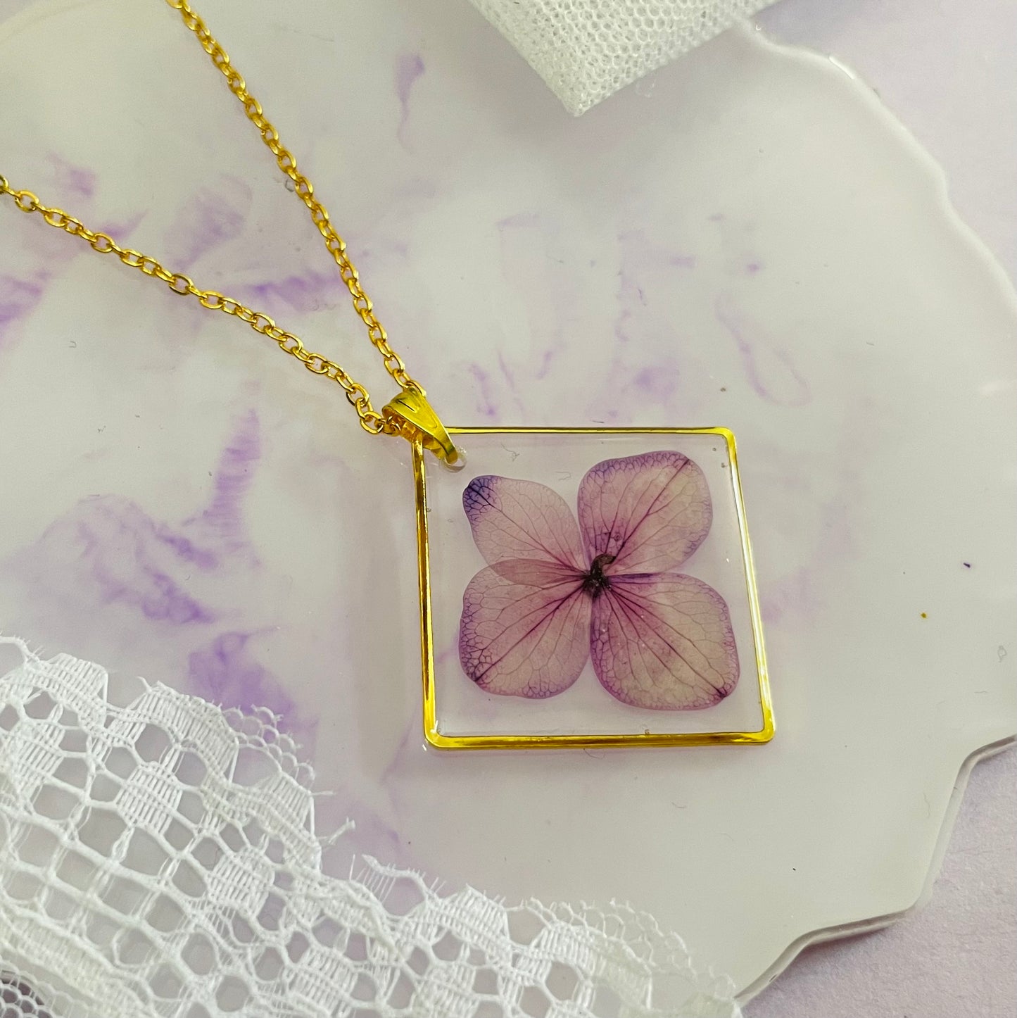 Purple Hydrangea Flower Pendant