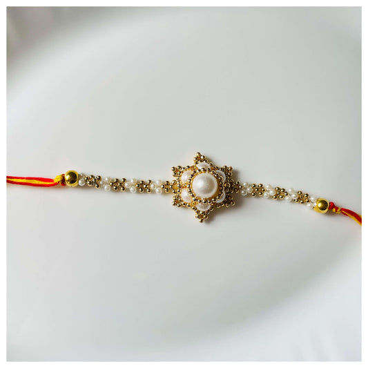 White Floral Bhai Rakhi - beattrangi