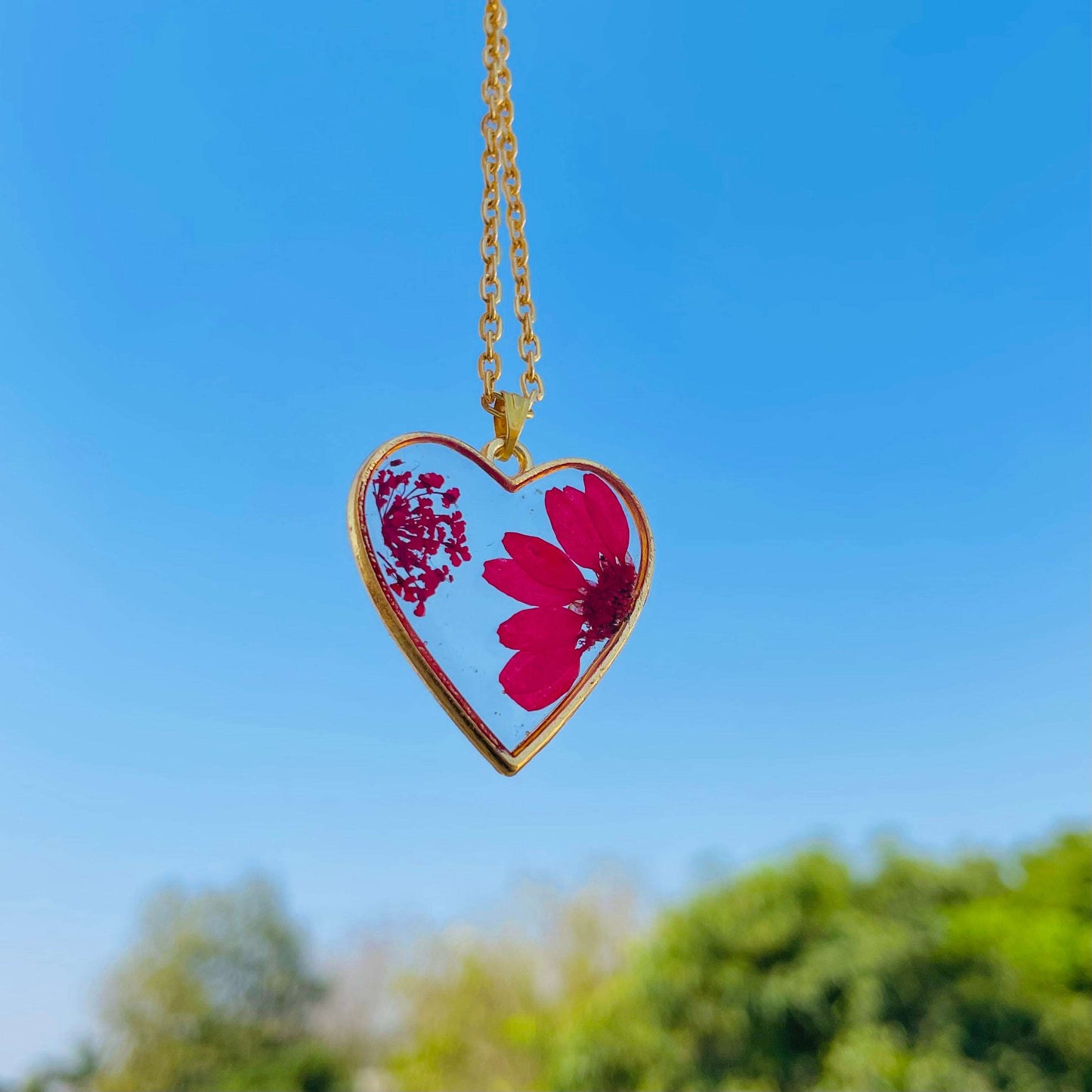Blooming Red Heart Necklace Set