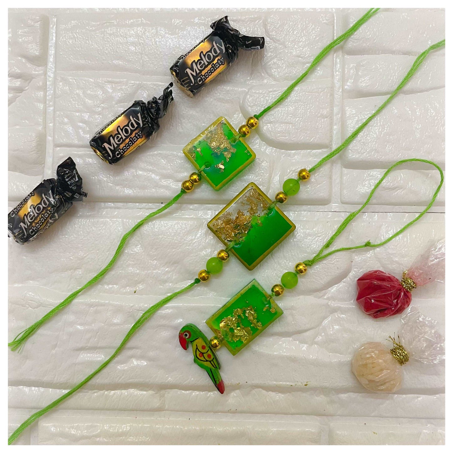 Green Resin Rakhi Set of 3 - beattrangi