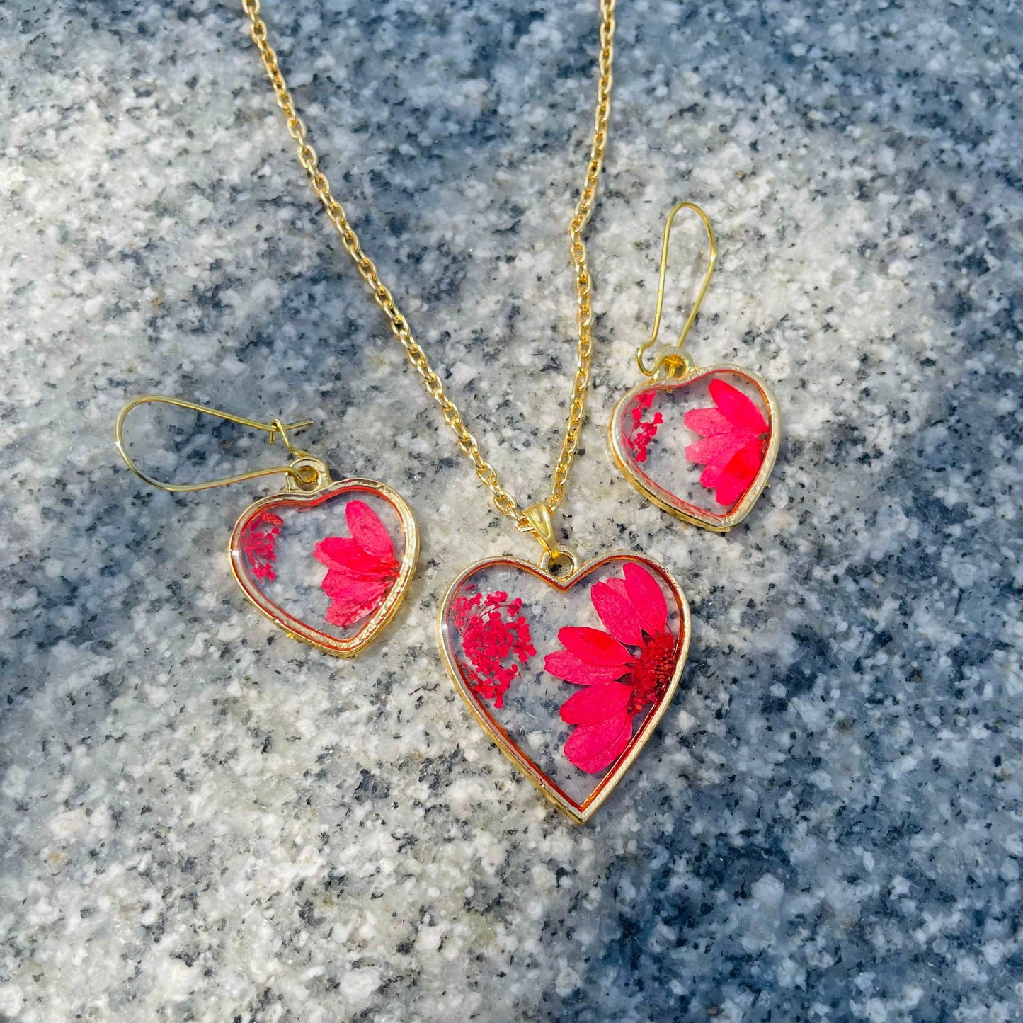 Blooming Red Heart Necklace Set