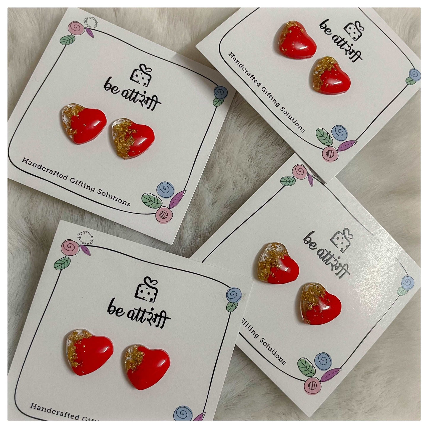 Red Heart Glitter Stud Earrings - beattrangi