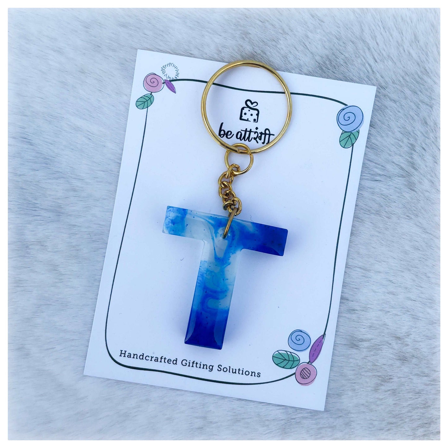 Blue Abstract T Keychain - beattrangi