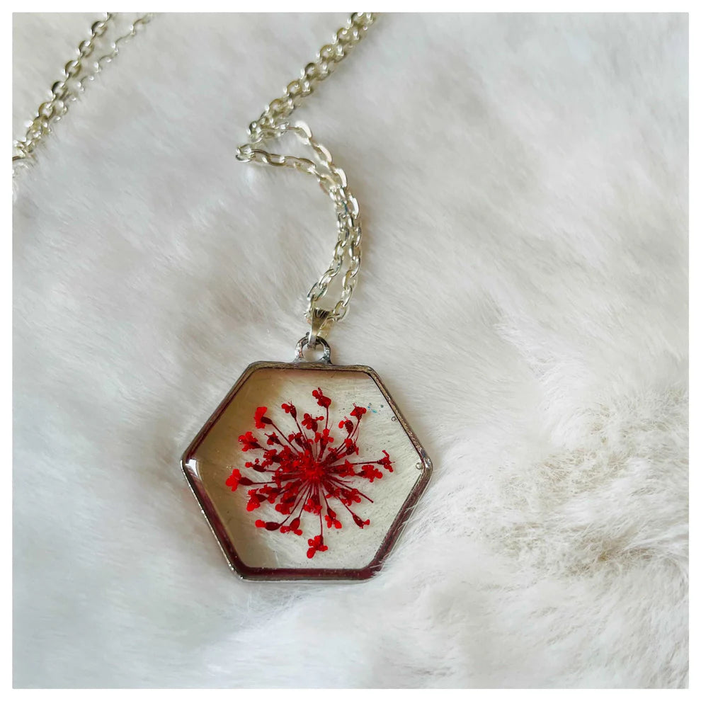 Hexagon Shape Real Flower Pendants