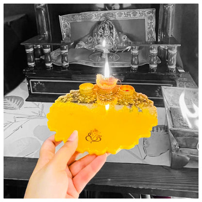 Traditional Yellow Resin Pooja Thali - beattrangi