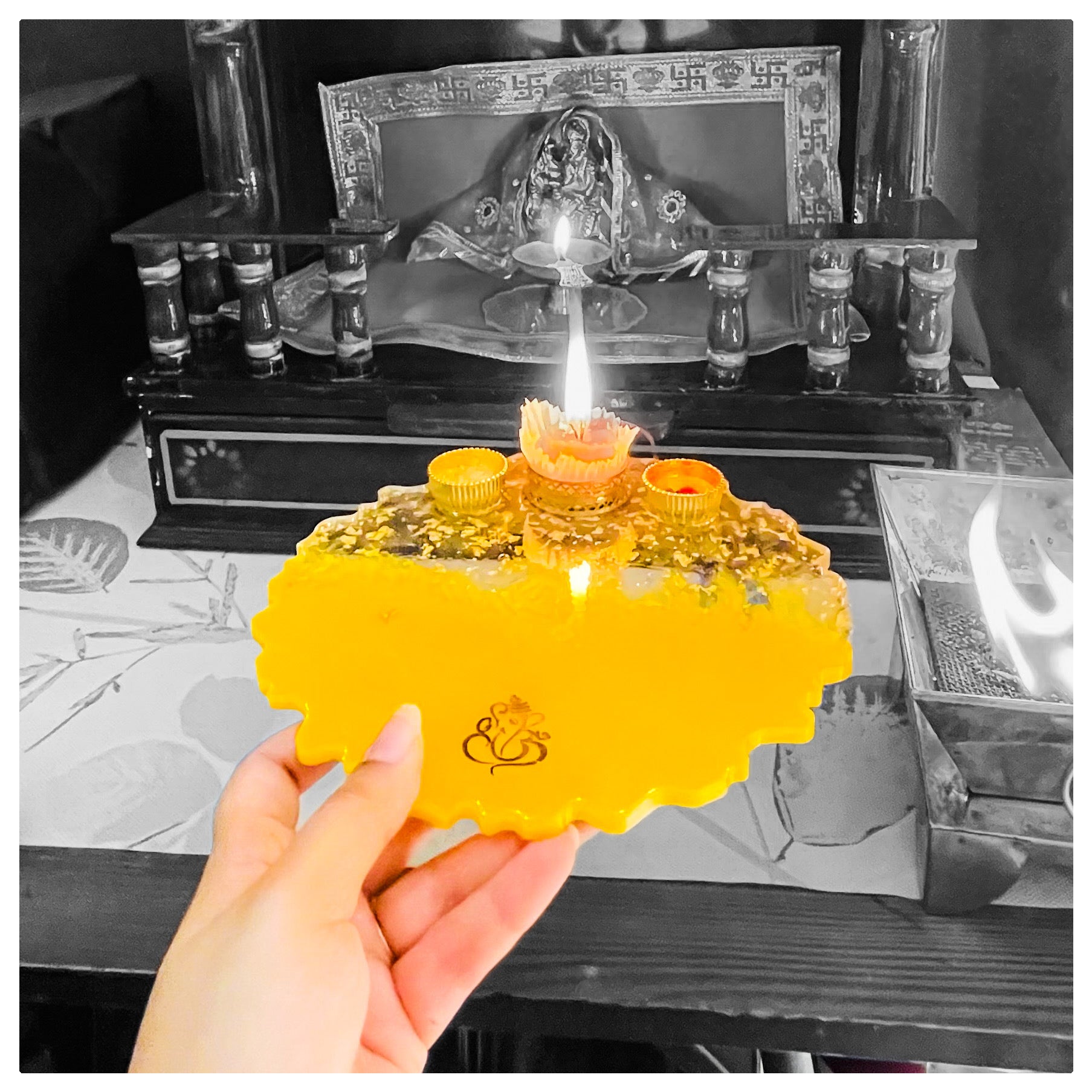 Traditional Yellow Resin Pooja Thali - beattrangi