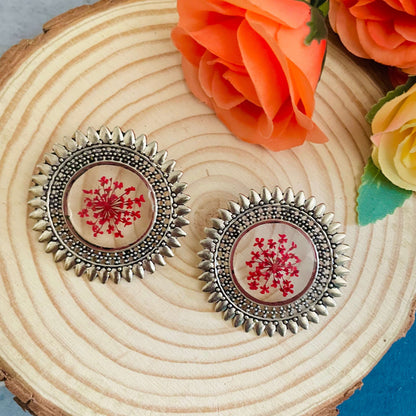 Red Flower Oxidised Earrings