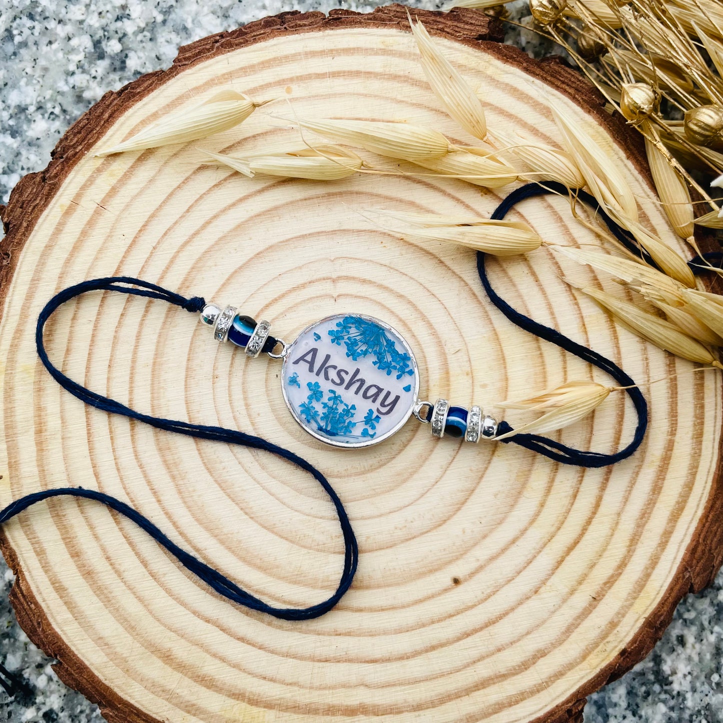 Blue Customised Name Bhai Rakhi