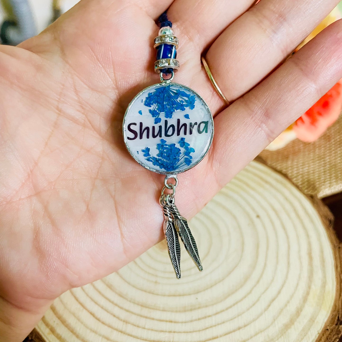 Blue Customised Name Bhai Rakhi