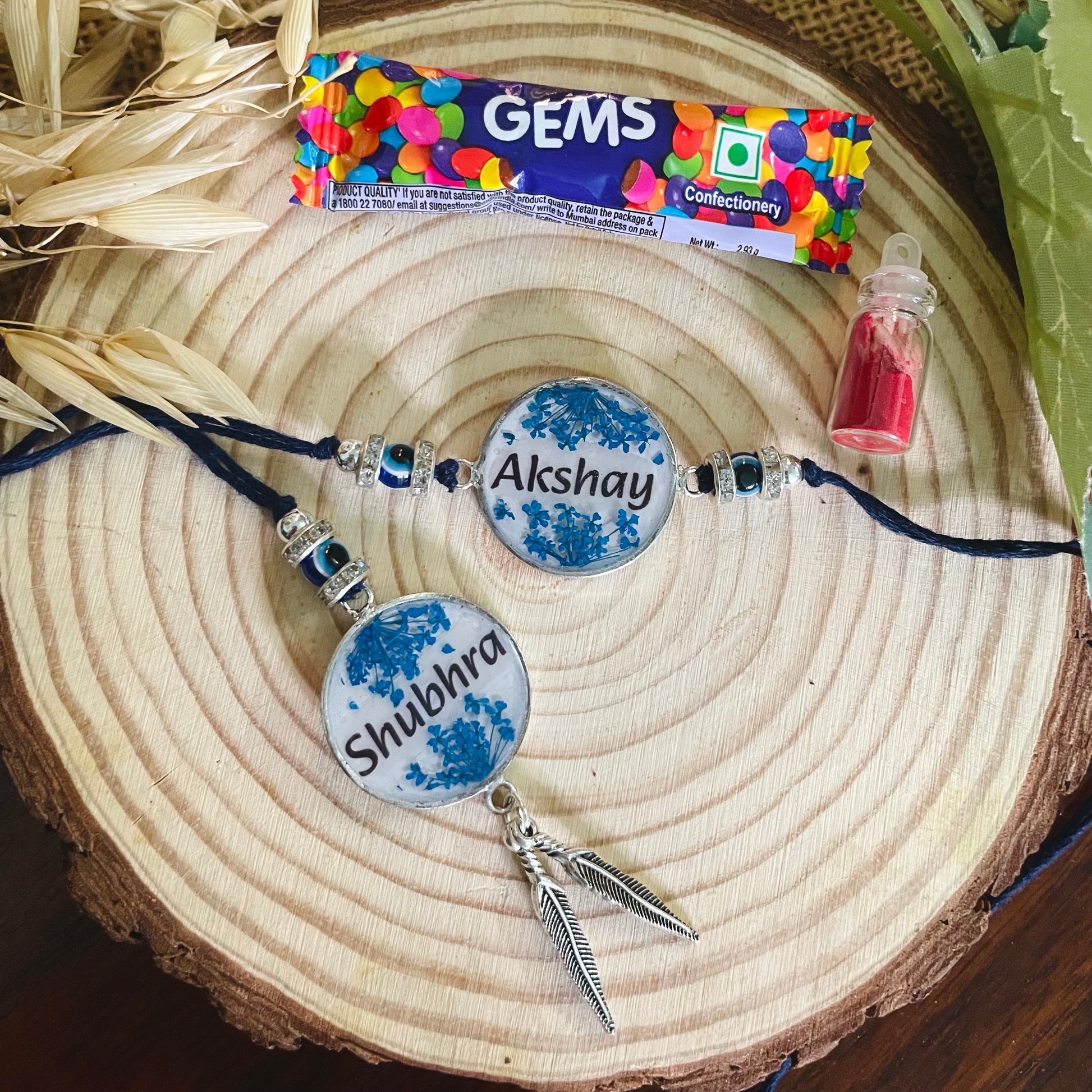 Blue Customised Name Bhai Rakhi