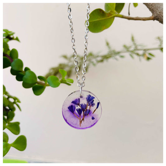 Purple Dried Flower Round Pendant - beattrangi