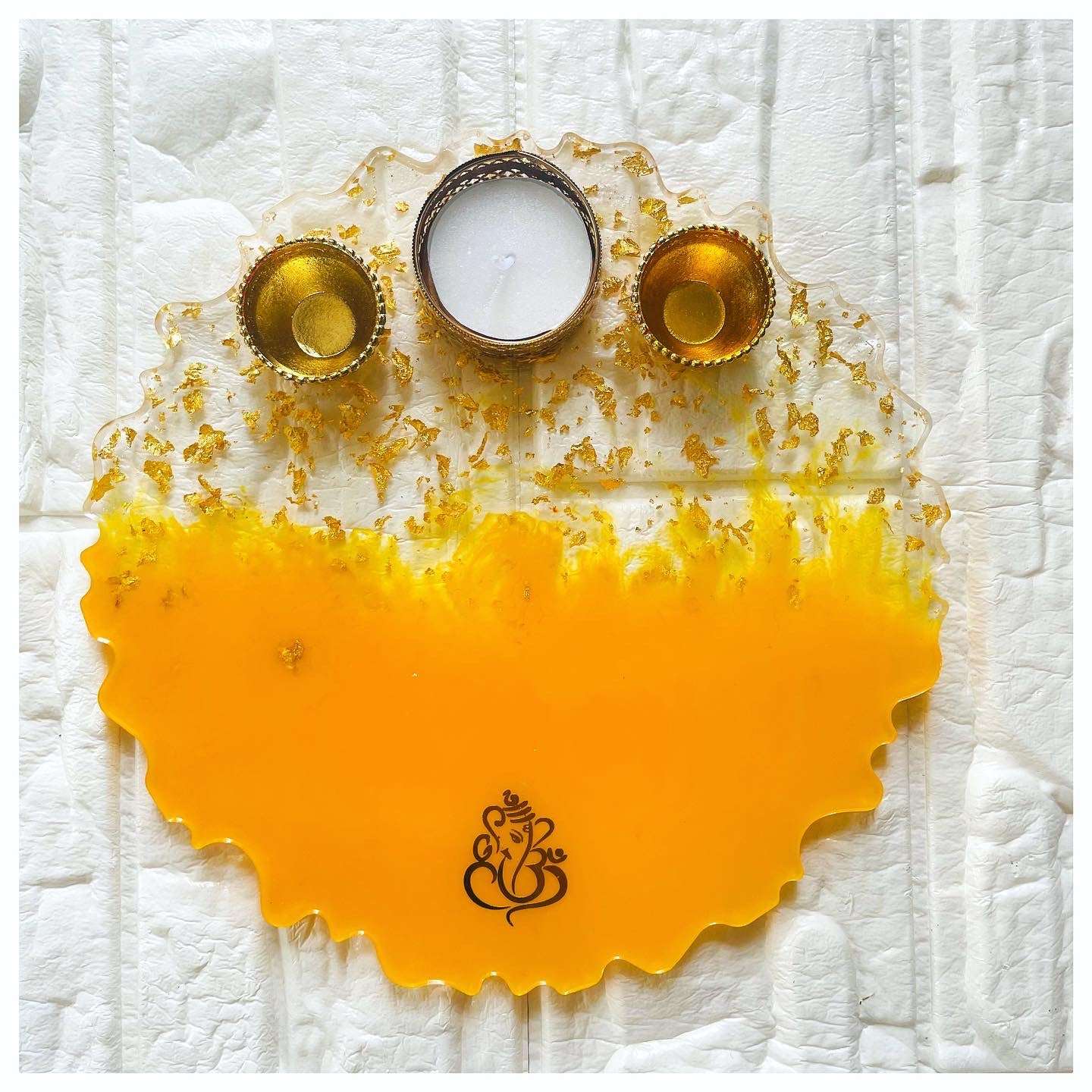 Traditional Yellow Resin Pooja Thali - beattrangi