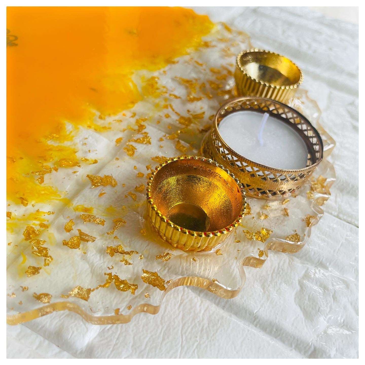 Traditional Yellow Resin Pooja Thali - beattrangi