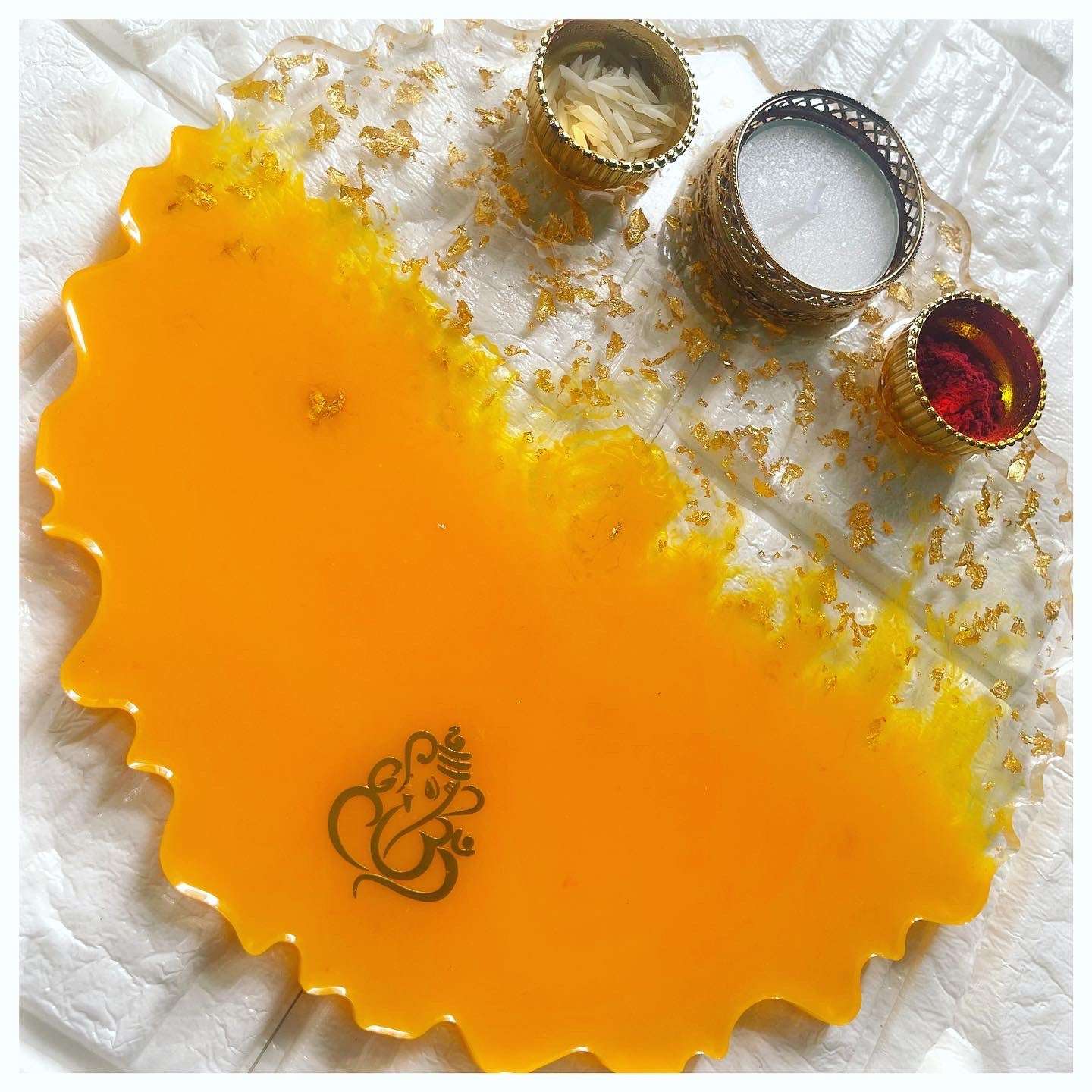 Traditional Yellow Resin Pooja Thali - beattrangi