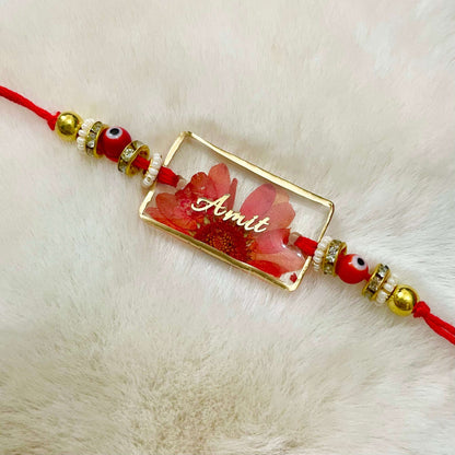 Red Daisy Evil Eye Customised Name Rakhi