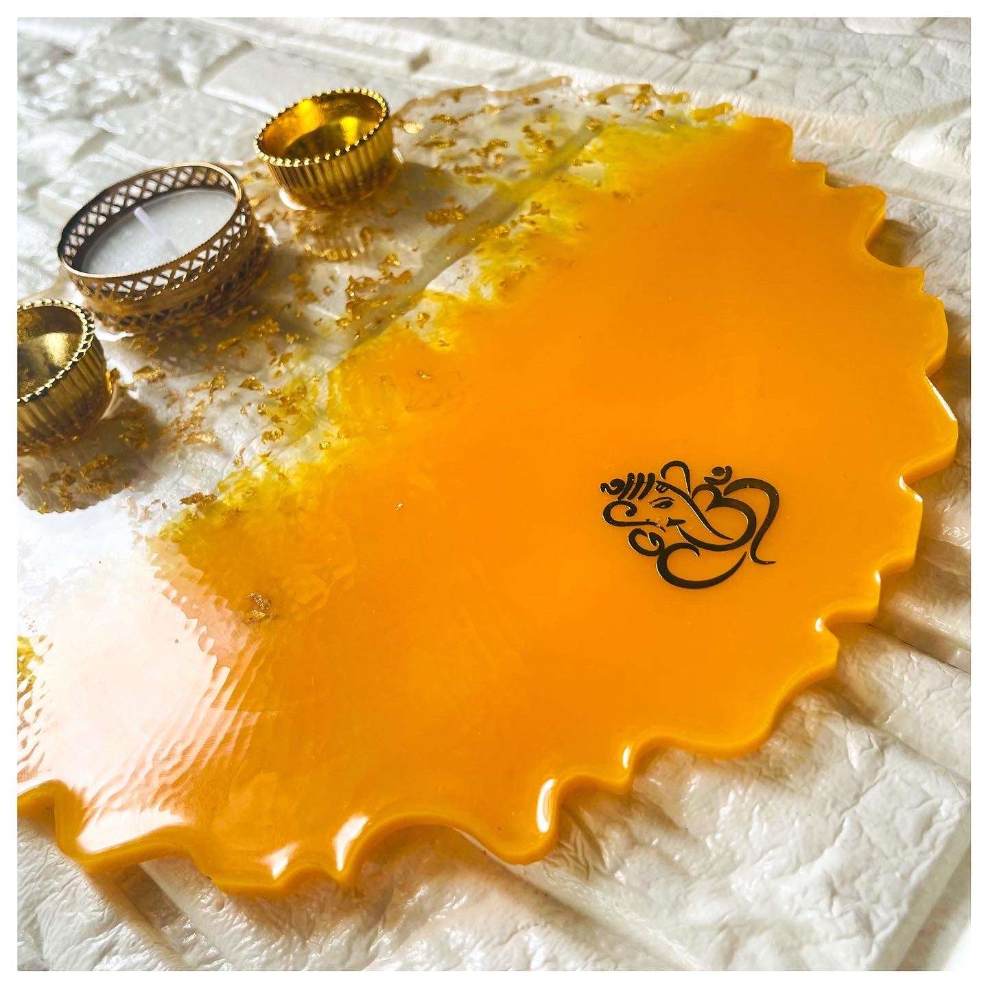 Traditional Yellow Resin Pooja Thali - beattrangi