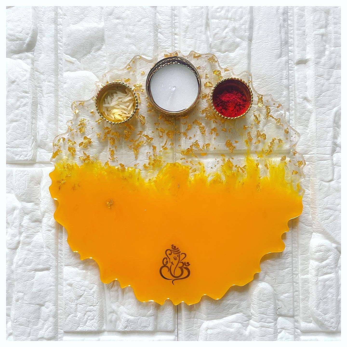Traditional Yellow Resin Pooja Thali - beattrangi