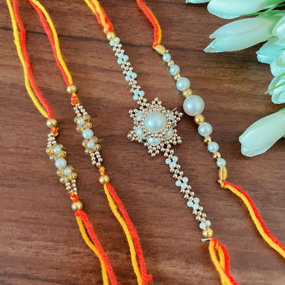 White Floral Bhai Rakhi - beattrangi