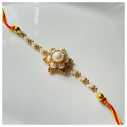White Floral Bhai Rakhi - beattrangi