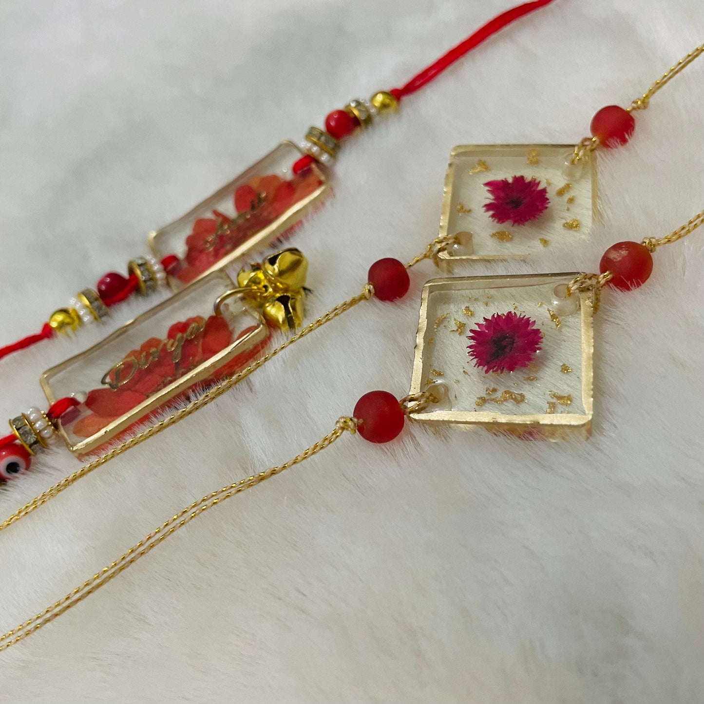 Red Daisy Evil Eye Customised Name Rakhi