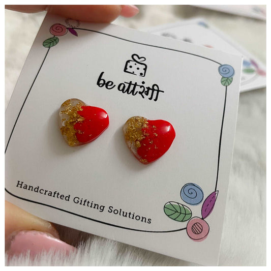 Red Heart Glitter Stud Earrings - beattrangi
