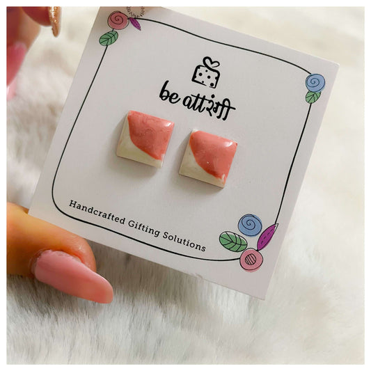 Square White Rose Coloured Studs