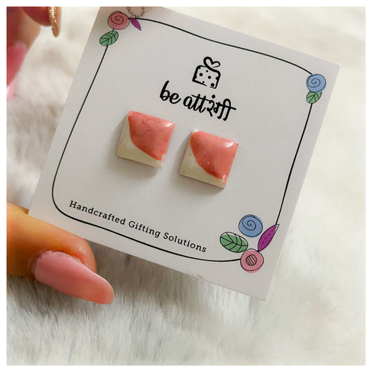 Square White Rose Coloured Studs