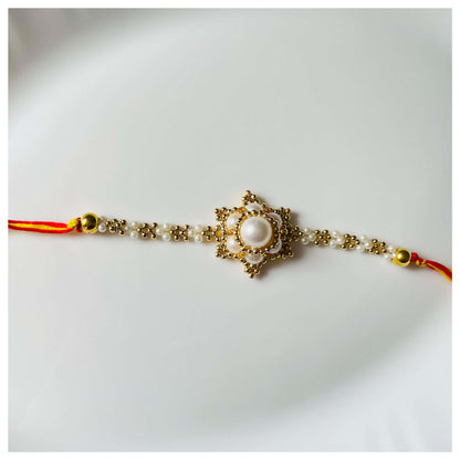 White Floral Bhai Rakhi - beattrangi