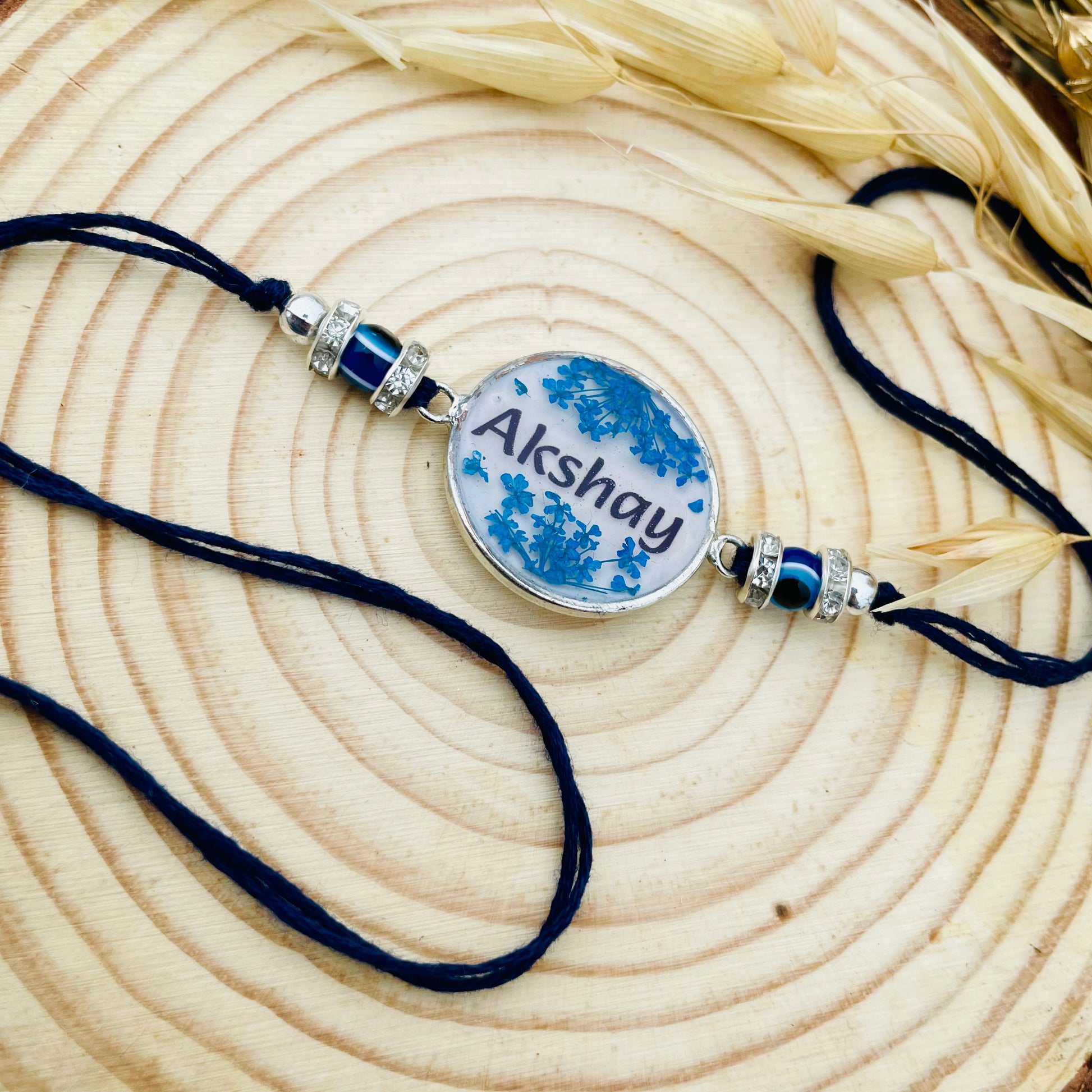 Blue Customised Name Bhai Rakhi