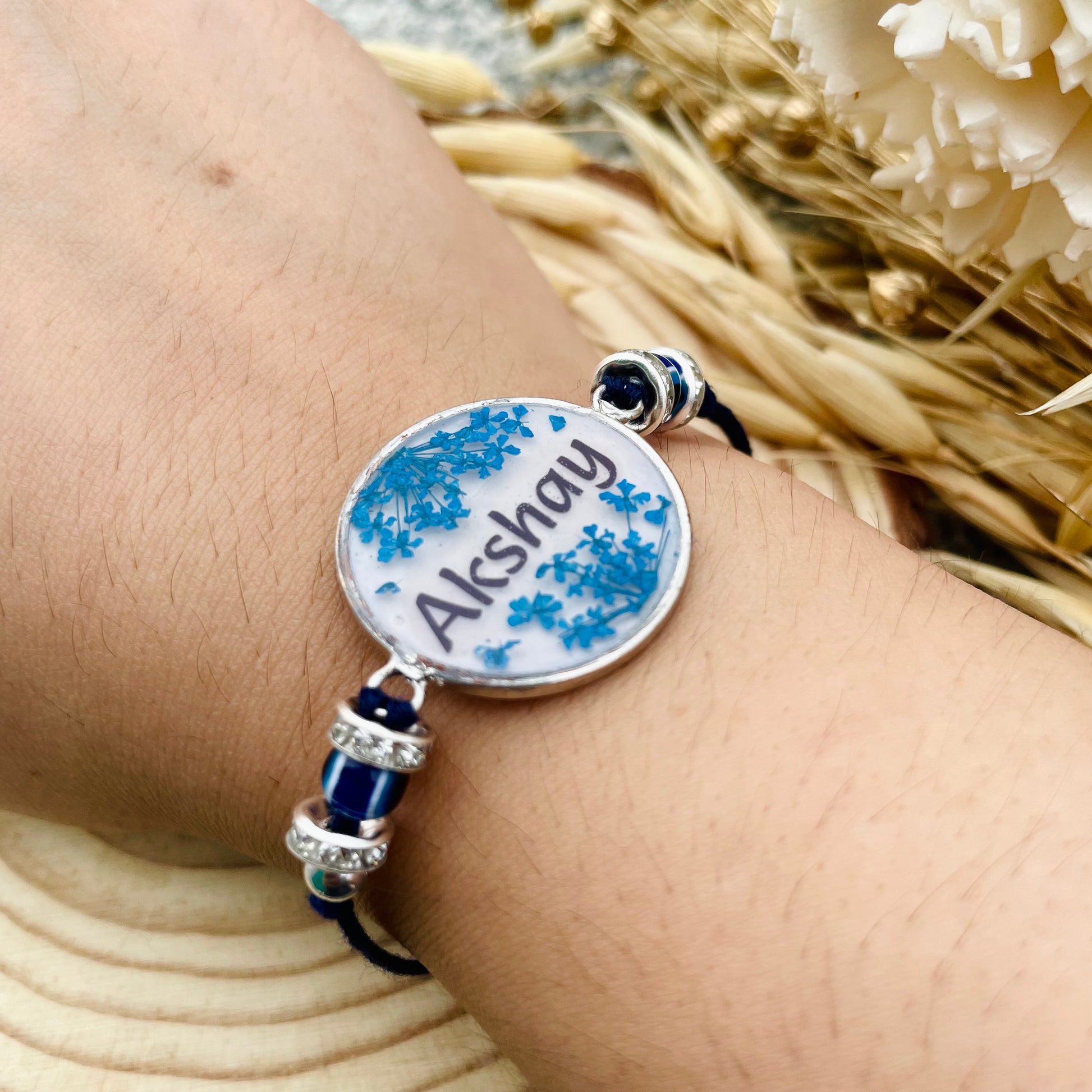 Blue Customised Name Bhai Rakhi