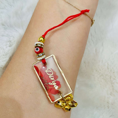 Red Daisy Evil Eye Customised Name Rakhi