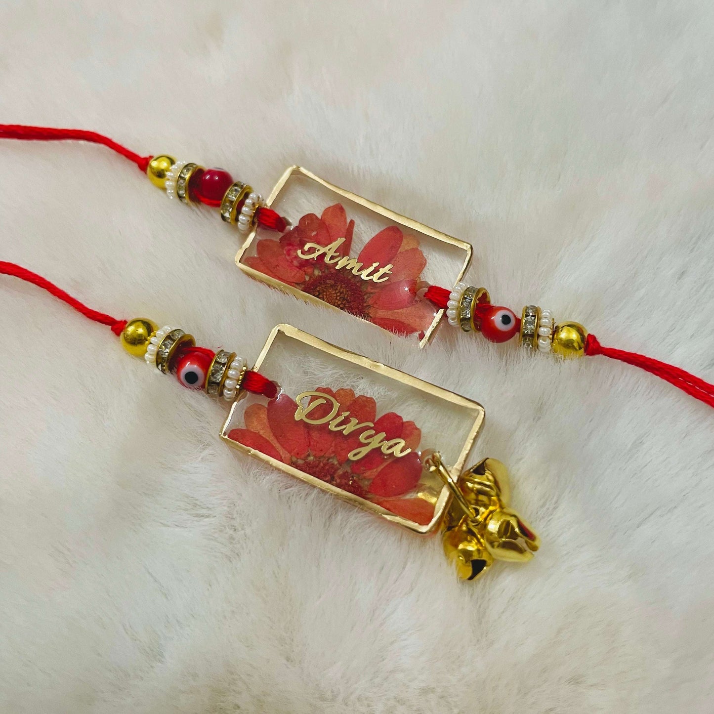 Red Daisy Evil Eye Customised Name Rakhi