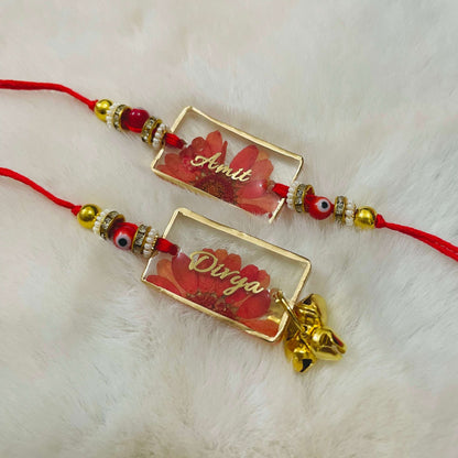 Red Daisy Evil Eye Customised Name Rakhi