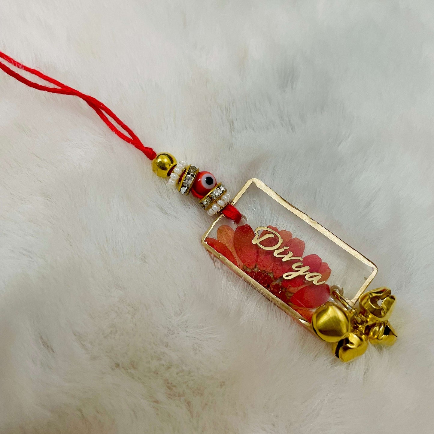 Red Daisy Evil Eye Customised Name Rakhi