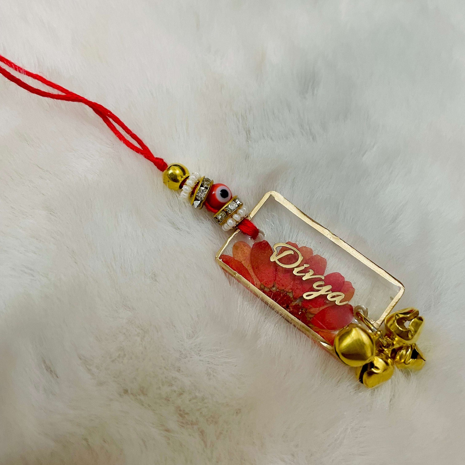 Red Daisy Evil Eye Customised Name Rakhi