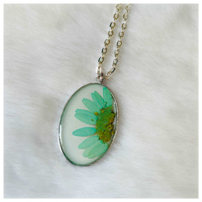 Oval Sea Green Daisy Pendant