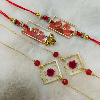 Red Daisy Evil Eye Customised Name Rakhi