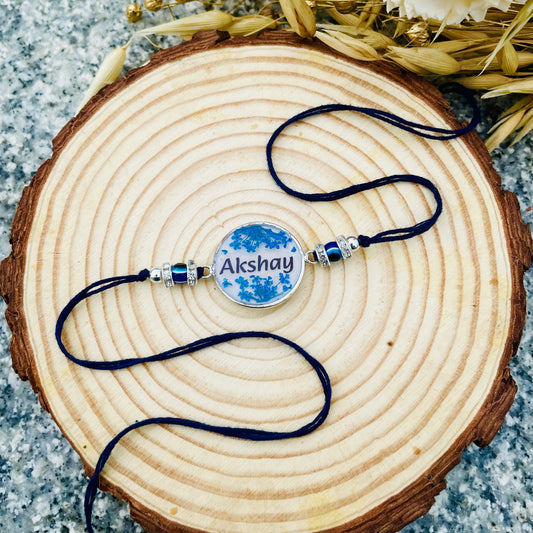 Blue Customised Name Bhai Rakhi