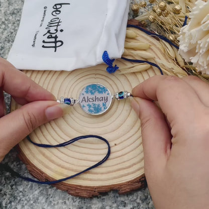 Blue Customised Name Bhai Rakhi